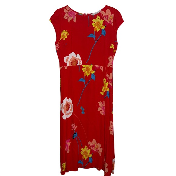 LOFT Dresses & Skirts - LOFT Red Floral Cap Sleeve Midi Dress Side Slit Size 8 NWT